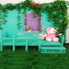 10x12ft Spring Garden Green Grass Floor Backdrop,Green Wood Door Colorful Flower Wall Green Leaves Nature Scenery Photography Background A Vibrant Garden Backdrop view 4