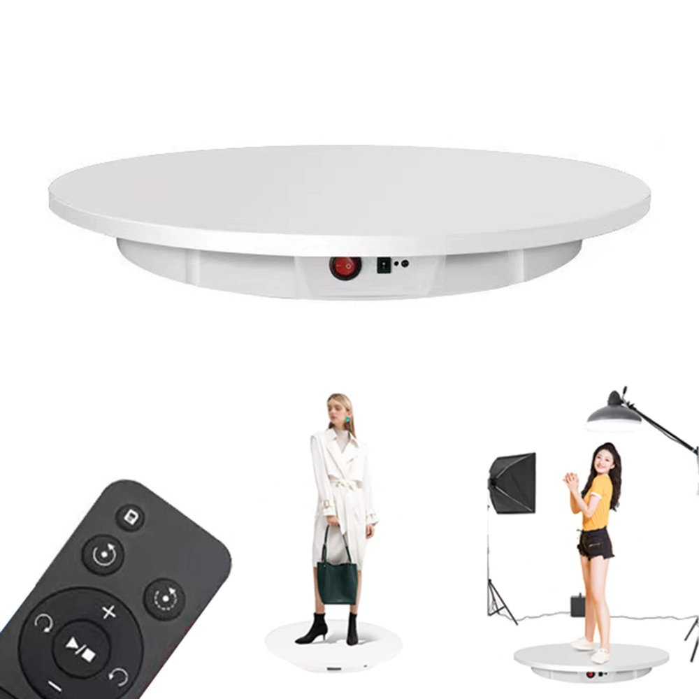 DOZPAL 360 Rotating Display Stand, Motorized Rotating Turntable Remote Control for Photography Video Shooting Props Jewelry, 3D Models, Speed Adjustment,White-60cm