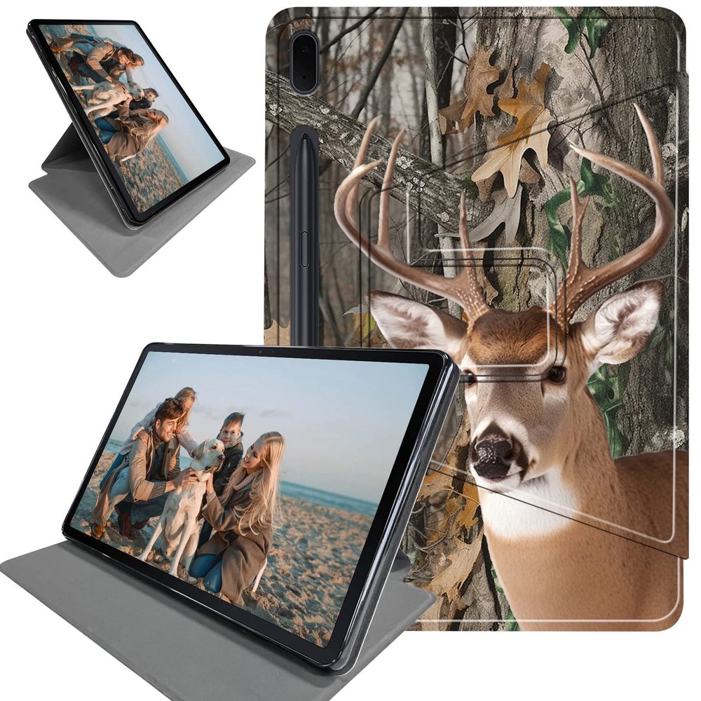 360 Degree Rotation Portable Case for Samsung Galaxy Tab S8 Plus 2022/S7 FE 2021/S7 Plus 2020 12.4 inch, Smart Standing Protective Cover with Auto Sleep/Wake, Forest Deer