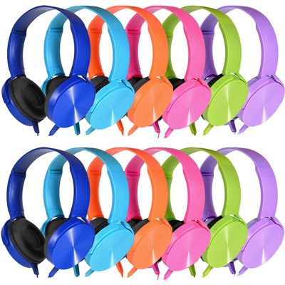 Bulk Headphones 12 Pack for School Classroom Kids K-12, Wholesale Wired Durable Computer Earphones Class Set for Students Children Toddler Teens Boys Girls and Adult (HY450, 12 Mixed)