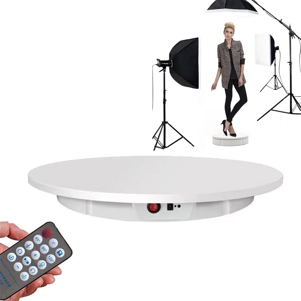 60cm Electric Rotating Turntable, 360 Degree Display Stand for Photography, Display Jewelry, Watch, Collectibles - Speed Adjustable, Bearing 100kg,White