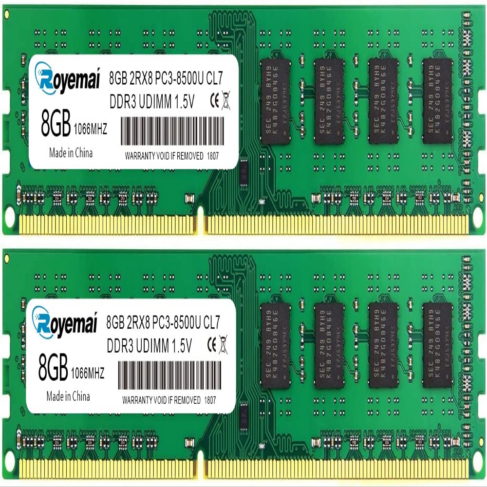 16GB Kit (2x8GB) PC3-8500U DDR3 1066MHz UDIMM RAM 2Rx8 240-pin 1.5V Dimm Memory Upgrade for Desktop