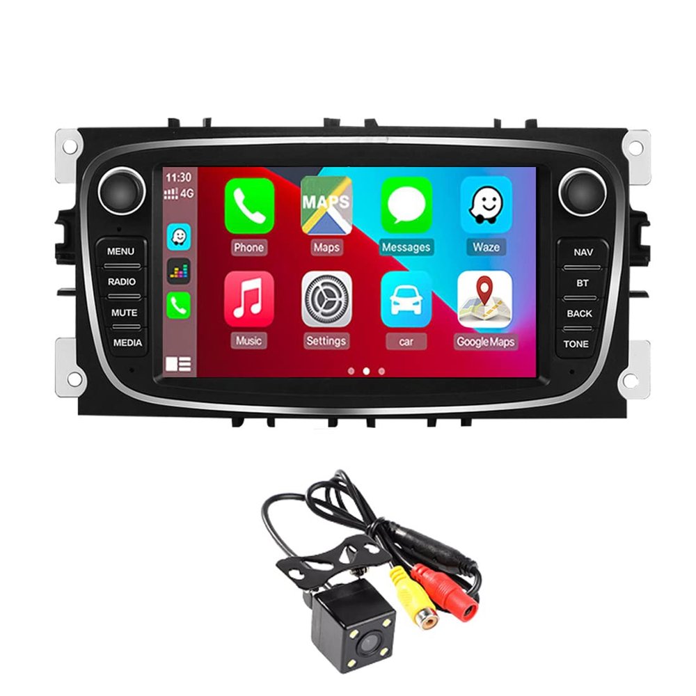 2din Car Radio 7" Touch Screen Bluetooth Multimedia player Carplay Android 9.0 built in GPS WIFI AM/FM/USB/Mirror Link with 4LED Camera compatible for Ford/Focus/S-Max
