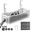 Under Desk Cable Management Tray White, Cinati Wire Organizers No Drill, Cable Tray with Clamp for Wire Management, Cord Organization Box for Office, Home - No Damage to Desk view 1