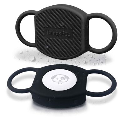 Dog Collar Airtag Holder(2 Pack), Waterproof Companion of Air Tag Trackers Locator Case, Protective itag Apple GPS Holder Compatible with Cat Collars, Silicone Dog airtag Holder(Black Black)
