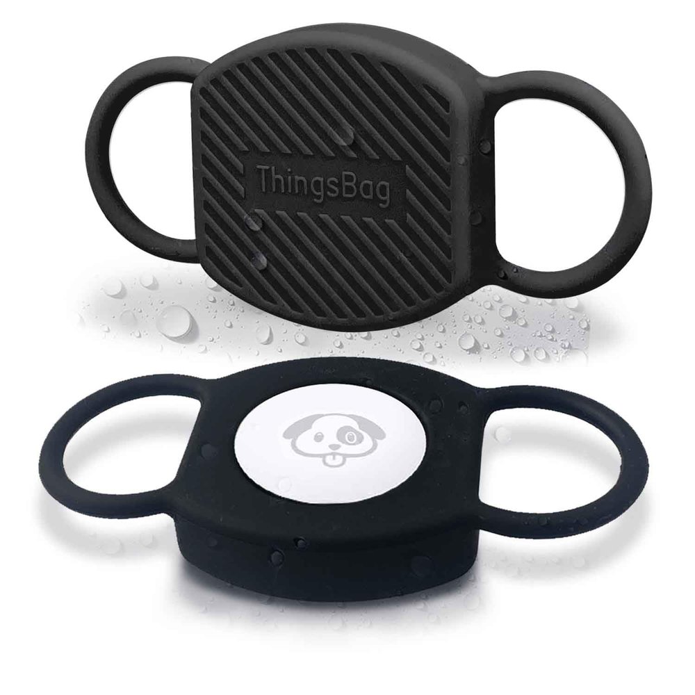 Dog Collar Airtag Holder(2 Pack), Waterproof Companion of Air Tag Trackers Locator Case, Protective itag Apple GPS Holder Compatible with Cat Collars, Silicone Dog airtag Holder(Black Black)