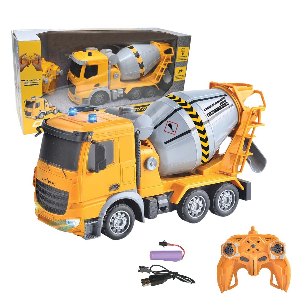 LEXiBOOK, Crosslander pro RC Concrete Mixer, Remote Controlled Truck Mixer, Light Effects, 360 Rotating Tank, Rechargeable, RCP15