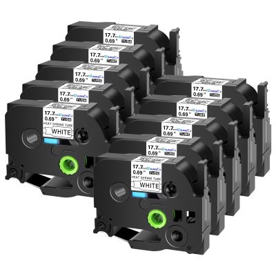USUPERINK 10PK Compatible for Ptouch HSe-241 HSe241 HS-241 HS241 Black on White 17.7mm 0.69'' Heat Shrink Tubing for Wire Cable for PT9200dx PT9400 PT9500pc PT9600 Label Maker Tape