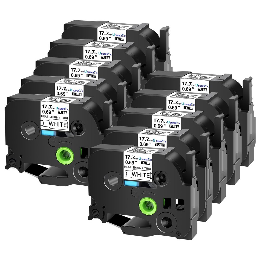 USUPERINK 10PK Compatible for Ptouch HSe-241 HSe241 HS-241 HS241 Black on White 17.7mm 0.69'' Heat Shrink Tubing for Wire Cable for PT9200dx PT9400 PT9500pc PT9600 Label Maker Tape