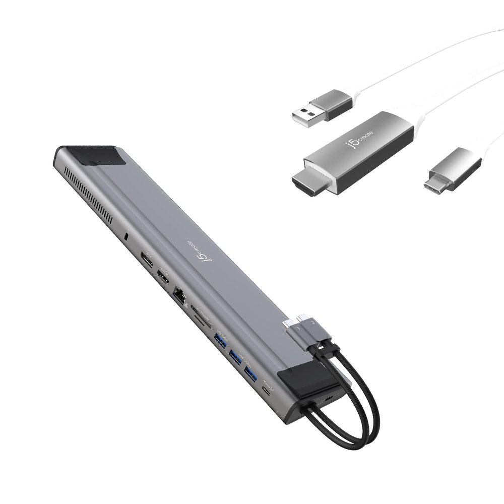 j5create USB C Dual 4K 60Hz Display Docking Station (12-in-1), Built-in M.2 SSD Slot + USB Type C to 4K@60Hz HDMI Cable