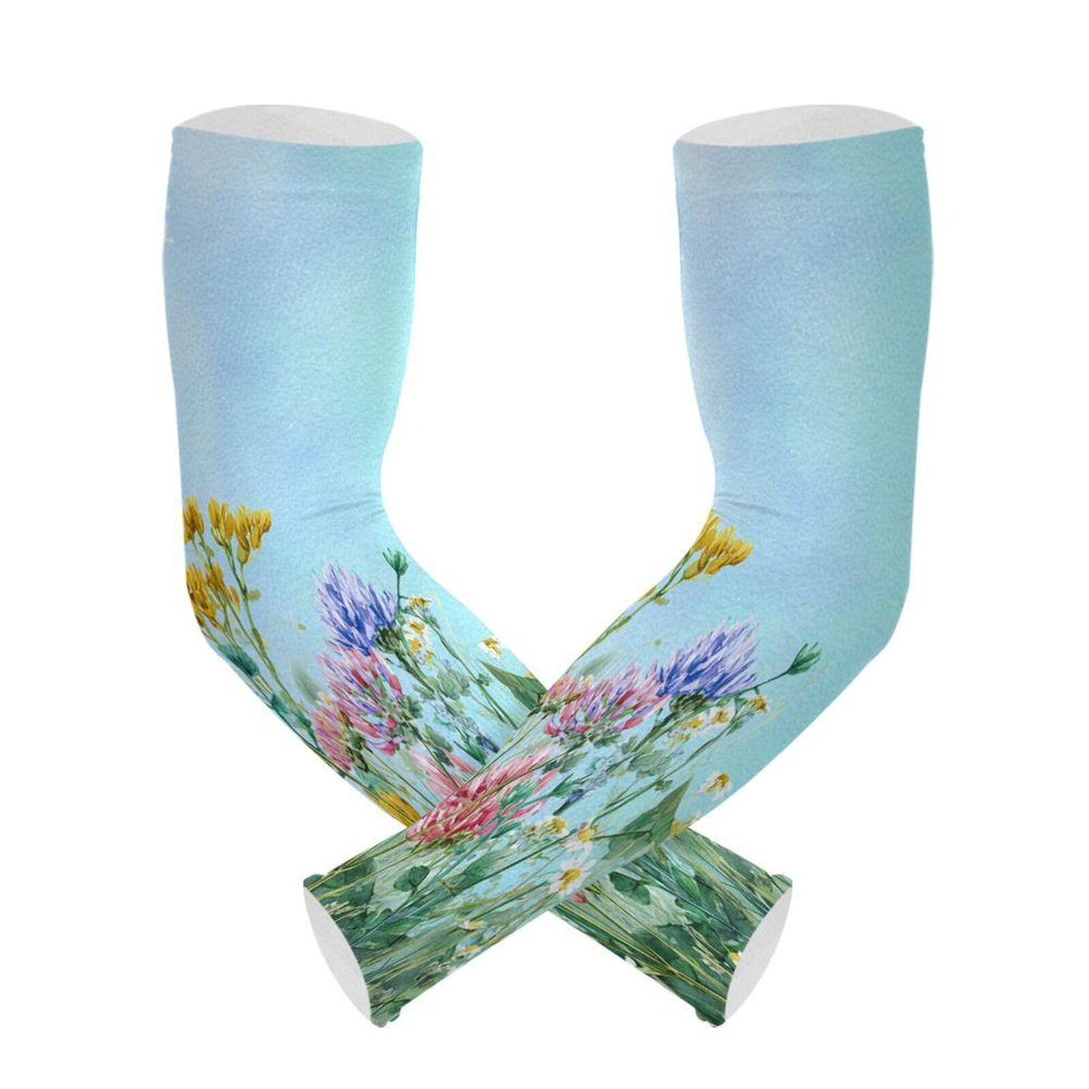 Dussdil Spring Flowers Butterfly Gardening Arm Sleeves Summer Rural Field Herb Farm UV Sun Protection Cooling Arm Sleeves for Garden Farm Women Men with Thumb Hole