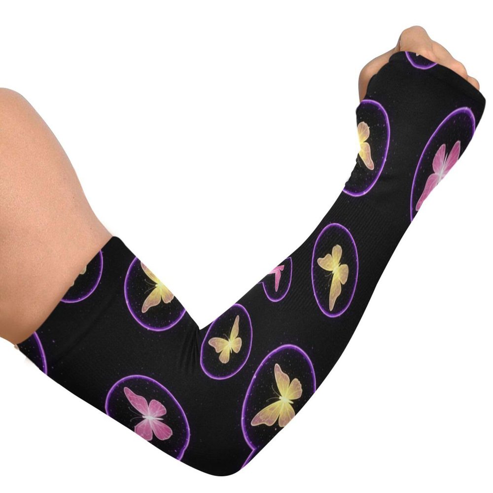 Dussdil Glowing Purple Butterflies Gardening Arm Sleeves Farm UV Sun Protection Cooling Arm Sleeves for Garden Farm Women Men with Thumb Hole
