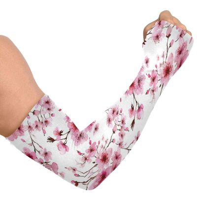 Dussdil Spring Cherry Blooming Branches Gardening Arm Sleeves Pink Sakura Floral Farm UV Sun Protection Cooling Arm Sleeves for Garden Farm Women Men with Thumb Hole