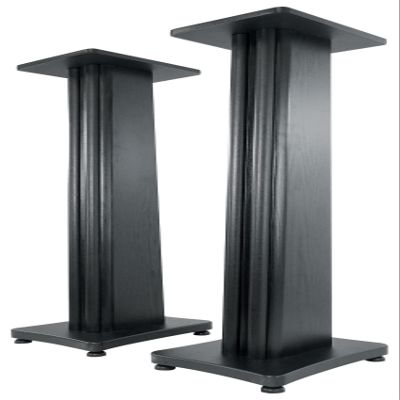Rockville SS36B Pair Premium 36" Home Speaker Stands, 100Lbs Capacity, Black Wood Grain, Dual Top Platforms, Brass and Rubber Spikes, Isolation Pads, for Bookshelf and Surround Sound Speakers