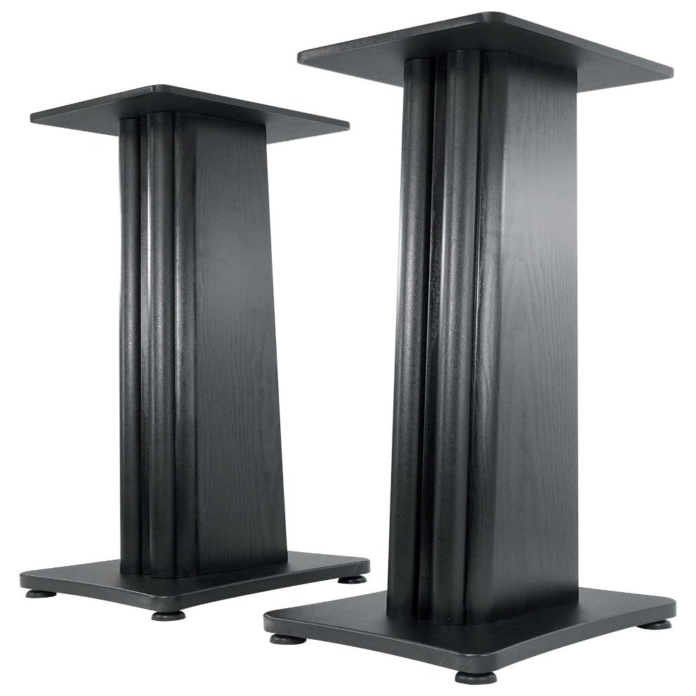 Rockville SS36B Pair Premium 36" Home Speaker Stands, 100Lbs Capacity, Black Wood Grain, Dual Top Platforms, Brass and Rubber Spikes, Isolation Pads, for Bookshelf and Surround Sound Speakers