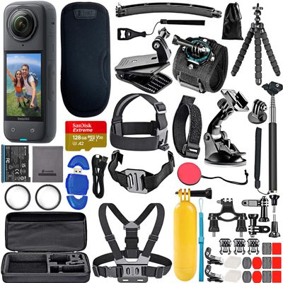 Insta360 X4 8K 360 Waterproof Action Camera, 8K 360, Stabilization Bundle with SanDisk Extreme 128GB Memory, High Speed Card Reader + 50 Piece Accessory Kit