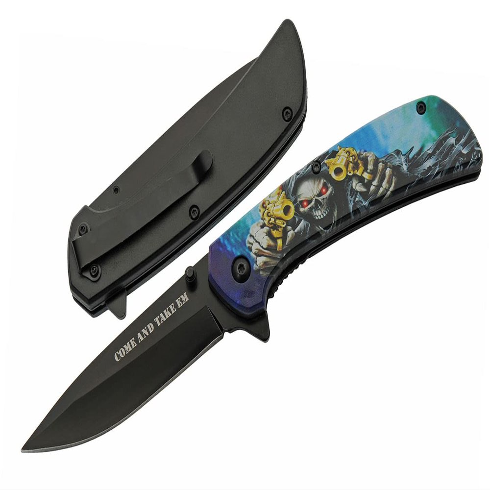 SZCO 4.75" Folding Pocket Knife with Stainless Steel Blade Blue Printed Handle, Manual EDC Utility Knife with Pocket Clip for Outdoor, Camping & Everyday Use