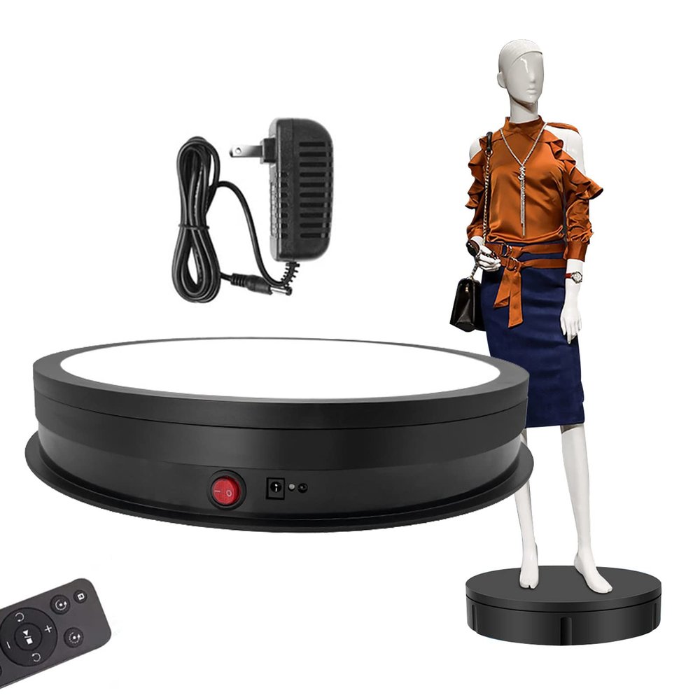 DOZPAL 16.5 inch Motorized Rotating Display Stand, 360 Electric Rotating Turntable with 3-Color Lighting for Photography Products Display, Jewelry, Watch, Bearing 50kg