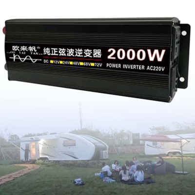 Pure Sine Wave Power Inverter 12V 24V 48V 60V DC to AC 110V 120V Peak Power 2000/3000/4000Watt,with Outlets and LCD Digital Display,for CPAP RV Car Solar System,2000W-12Vto220V
