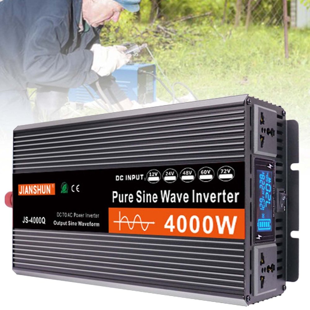 Power Inverter 1500W 3000W 4000W 5000W 6000w DC12 V24V 48V 60V to 220V AC Pure Sine Wave Converter with LED Display,Outdoor Emergency Power Supply,24V-4000W