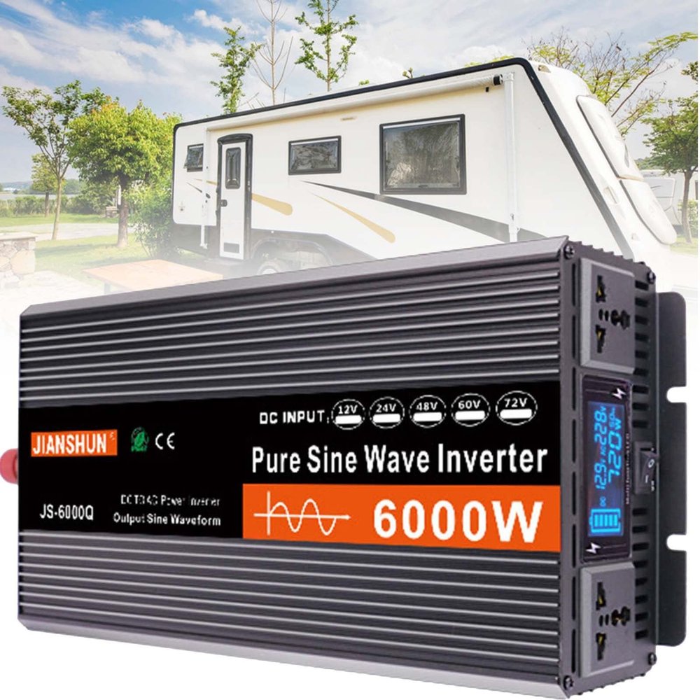 Power Inverter 1500W 3000W 4000W 5000W 6000W Pure Sine Wave Inverter Dc 12V 24V 48V 60V to Ac 220V Voltage Converter with LCD Display,for Camping,60V-6000W