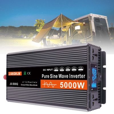 Power Inverter Pure Sine Wave-1500W/3000 W/4000 W/5000 W/6000W 12V /24v/48v/60v DC to 240V AC Converter-2AC Outlets Car Inverter with LED Display-Black,24V-5000W