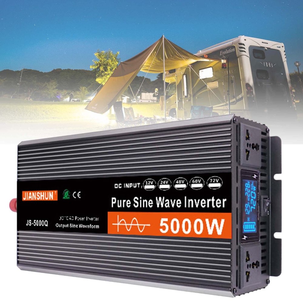 Power Inverter Pure Sine Wave-1500W/3000 W/4000 W/5000 W/6000W 12V /24v/48v/60v DC to 240V AC Converter-2AC Outlets Car Inverter with LED Display-Black,24V-5000W