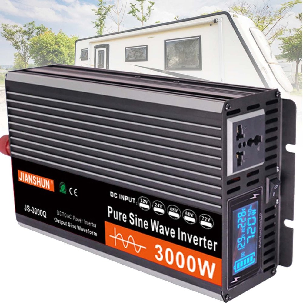 Power Inverter 1500W 3000W 4000W 5000W 6000W Pure Sine Wave Inverter Dc 12V 24V 48V 60V to Ac 220V Voltage Converter with LCD Display,for Camping,24V-3000W