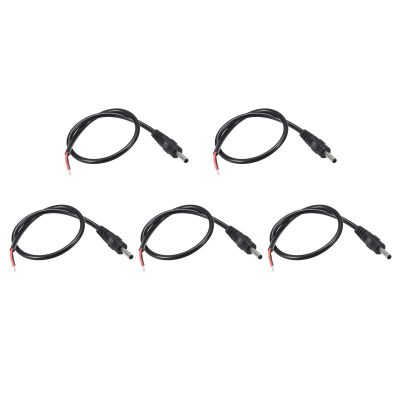 Rebower DC Power Cable DC Power Cord Male Connectors DC Pigtail Adapter Barrel Jack Socket Wire [for CCTV DVR LED Strip Light] - 3.5mm x 1.35mm/1A/Black/5Pcs