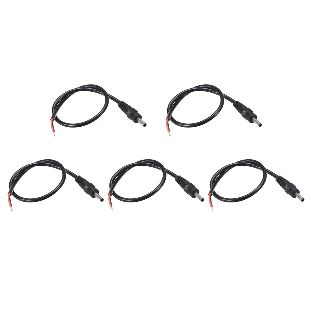 Rebower DC Power Cable DC Power Cord Male Connectors DC Pigtail Adapter Barrel Jack Socket Wire [for CCTV DVR LED Strip Light] - 3.5mm x 1.35mm/1A/Black/5Pcs