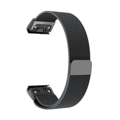 HOUCY 26 22 20mm Easy Fit Milanese Loop Watchband Quick Release Band for Garmin Fenix 7 7X 7S 5X 5 5S 3 3HR Forerunner 935 Magnet Strap Wrist (Color : Preto, Size : Black Black Clasp)