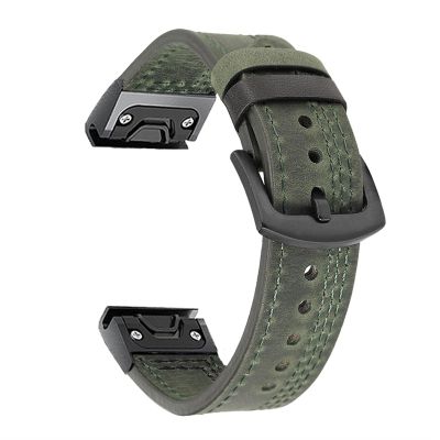 COOVS Sport Leather Watchband Strap for Garmin Fenix 6X 6 Pro 5X 5 Plus 3 HR 935 945 22 26mm EasyFit Quick Release Smart Wrist Band (Color : Green, Size : 26mm Fenix 3 HR 5X)