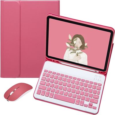 AnMengXinLing Keyboard Case for iPad mini 5 with Mouse, Detachable Wireless Bluetooth Keyboard Pencil Holder Slim Leather Smart Cover for iPad mini 5th Gen 2019,New Pink