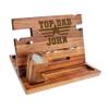 Froolu Personalizable for Dad - Wooden Docking Station Men, Nightstand Organizer Bundle w/ #1 Dad Leather Wallet & Knife - Charging Station, Cell Phone, Tablet Stand view 1