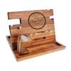 Froolu Personalizable for Dad - Wooden Docking Station Men, Nightstand Organizer Bundle w/ #1 Dad Leather Wallet & Knife - Charging Station, Cell Phone, Tablet Stand view 4
