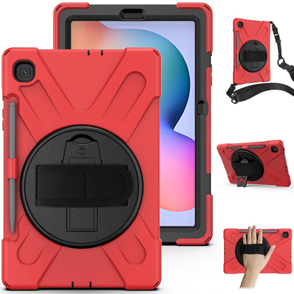 AdirMi Case for Samsung Galaxy Tab S6 Lite 10.4" 2020/2022 (SM-P610/ P615/ P613/ P619), Military Grade Shockproof Case with 360 Rotate Hand Strap/Stand & Shoulder Strap & S Pen Holder,Green