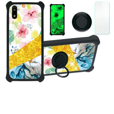 jioeuinly Orbic Maui+Plus Case Compatible with Orbic Maui+Plus Rc545l Phone Case Cover [with Tempered Glass Screen Protector][Hard PC + Soft Silicone][Ring Support] [Gold Glitter+Luminous] JSH-SHS