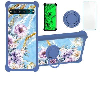 jioeuinly Case for TCL 10 Pro Case Compatible with TCL 10 Pro Phone Case Cover [with Tempered Glass Screen Protector][Hard PC + Soft Silicone][Ring Support] [Gold Glitter+Luminous] JSL-SZH