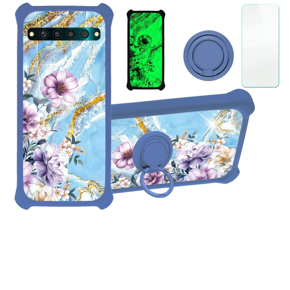 jioeuinly Case for TCL 10 Pro Case Compatible with TCL 10 Pro Phone Case Cover [with Tempered Glass Screen Protector][Hard PC + Soft Silicone][Ring Support] [Gold Glitter+Luminous] JSL-SZH