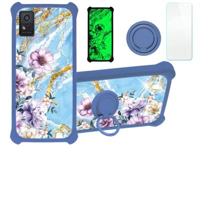 Consumer Cellular Avid 589 Z5158 Case Compatible with Zte Avid 589 Phone Case Cover [with Tempered Glass Screen Protector][Hard PC + Soft Silicone][Ring Support] [Gold Glitter+Luminous] JSL-SZH