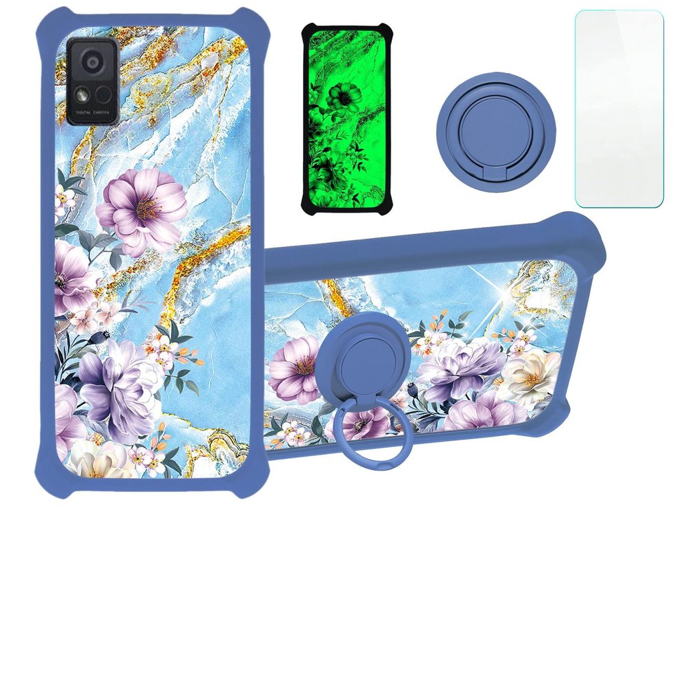 Consumer Cellular Avid 589 Z5158 Case Compatible with Zte Avid 589 Phone Case Cover [with Tempered Glass Screen Protector][Hard PC + Soft Silicone][Ring Support] [Gold Glitter+Luminous] JSL-SZH