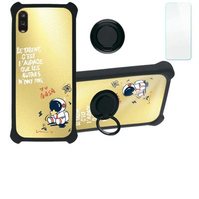Jitterbug Smart 3 Case Compatible with Lively Smart Phone Case Cover [with Tempered Glass Screen Protector][Hard PC + Soft Silicone][Ring Support] [Golden Reflect Light] DJH-YHY
