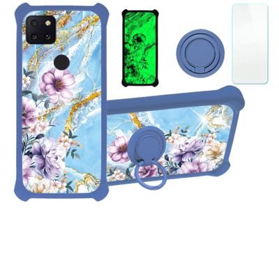 jioeuinly Revvl 4 Case Compatible with T-Mobile Revvl 4 Phone Case Cover [with Tempered Glass Screen Protector][Hard PC + Soft Silicone][Ring Support] [Gold Glitter+Luminous] JSL-SZH