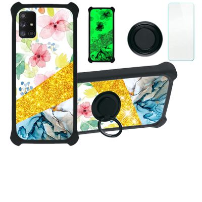 jioeuinly Galaxy A71 5g Case Compatible with Samsung Galaxy A71 5g Phone Case Cover [with Tempered Glass Screen Protector][Hard PC + Soft Silicone][Ring Support] [Gold Glitter+Luminous] JSH-SHS