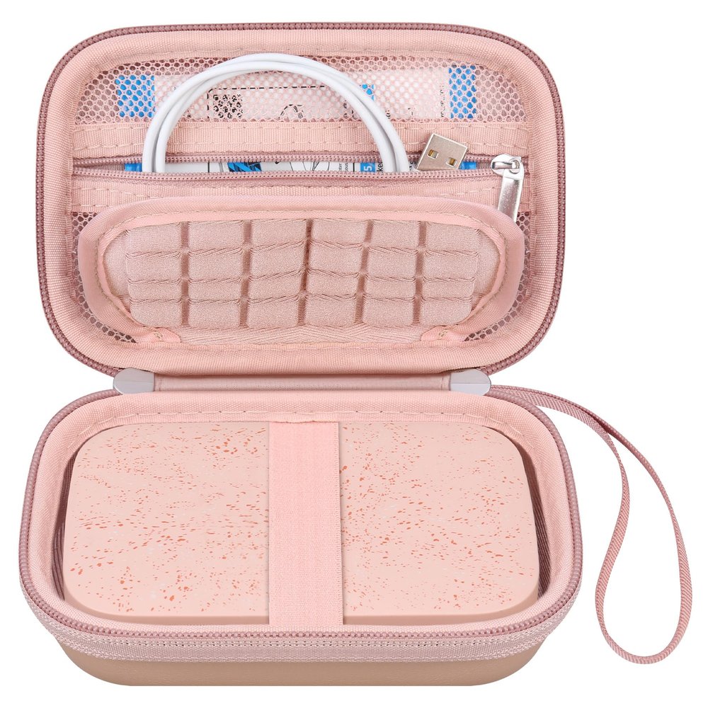 Canboc Hard Case for HP Sprocket 2x3 Portable Instant Photo Printer, Zipper Mesh Pocket fits Photo Paper and Cable, Rose Gold