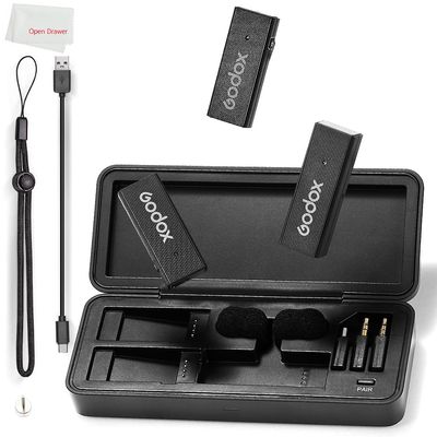 GODOX MoveLink Mini Microphone, White Kit2, Wireless Lavalier Microphone, for Photography, Vlog, Filmmaking, Speech, with 2 Transmitter 1 Receiver (Black Kit2 (Lightning))