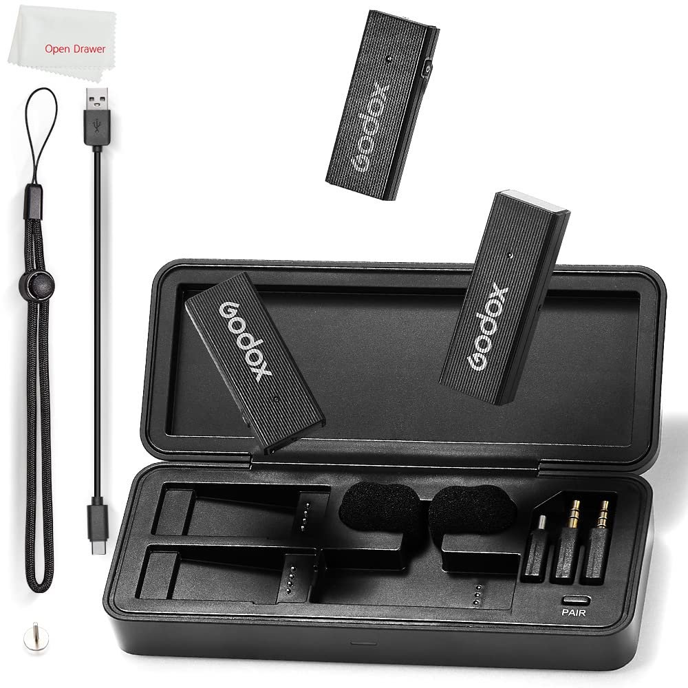 GODOX MoveLink Mini Microphone, White Kit2, Wireless Lavalier Microphone, for Photography, Vlog, Filmmaking, Speech, with 2 Transmitter 1 Receiver (Black Kit2 (Lightning))