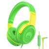 rockpapa Share 1 Kids Headphones Wired with Microphone & Share Port, 85dB/94dB Volume Limited, Cute Foldable Student Child Boys Girls Headphones for School/Classroom/Travel Green/Yellow view 1