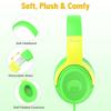 rockpapa Share 1 Kids Headphones Wired with Microphone & Share Port, 85dB/94dB Volume Limited, Cute Foldable Student Child Boys Girls Headphones for School/Classroom/Travel Green/Yellow view 2