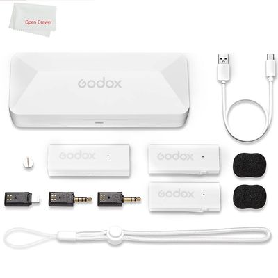 GODOX MoveLink Mini Microphone, White Kit2, Wireless Lavalier Microphone, for Photography, Vlog, Filmmaking, Speech, with 2 Transmitter 1 Receiver (White Kit2 (Lightning))